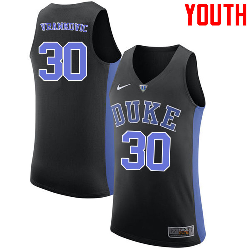 Youth #30 Antonio Vrankovic Duke Blue Devils College Basketball Jerseys-Black - Click Image to Close